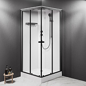 Am.Pm X-Joy Душевая кабина 89,5х210h см, универсальная, стекло прозрачное 4 мм, цвет: черный матовый W94C-403-090BT