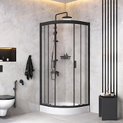 Am.Pm Gem Комплект душевого уголка 80x80x200h см, с душевой системой и аксессуар, цвет: черный мат. WK90EM