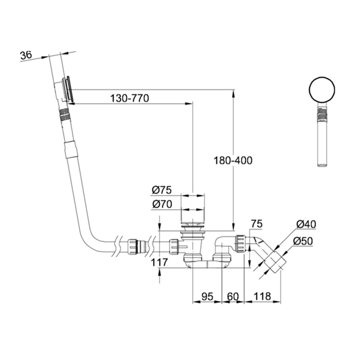 Bette Bettemono Слив-перелив для нестандартных ванн, Click-Clack, цвет: белый B640-000