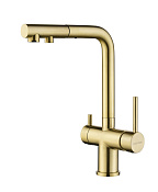 Paulmark Serpentine Смеситель для кухни с выдв. изливом и возм. подкл. фильтра, цвет: светлое золото Se213222-LG