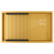 Paulmark Next-Pro Кухонная мойка нержавеющая сталь 74x45 см, цвет: брашированное золото PM707445-BG