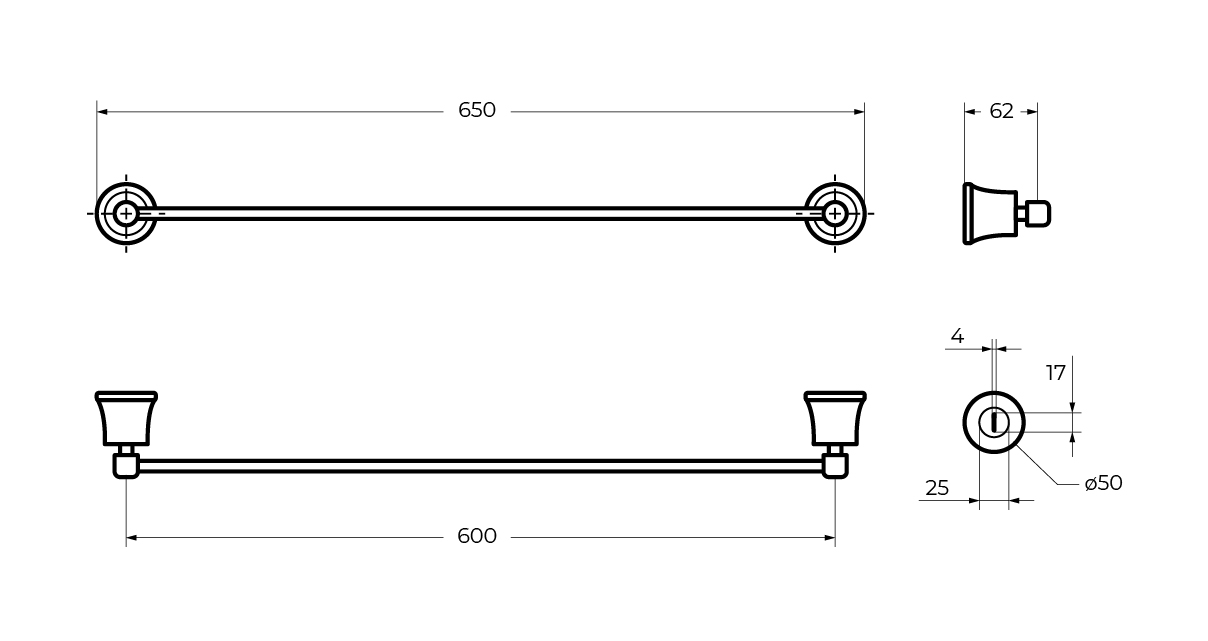 Cezares Liberty Полотенцедержатель 65 см, подвесной, цвет: хром CZR-F-8981