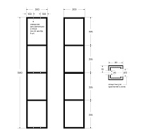 Cezares Cadro Структура металлической полки подвесная 30х30х158h см, четырехъярусная, цвет: черный CADRO-30/30/160-4C-SO-MET-ST