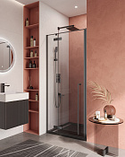 Cezares Liner Душевая дверь распашная левая 90,5x195h см, прозрач. стекло 6 мм, цвет: черный матовый LINER-B-12-90-C-NERO-L