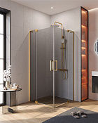 Cezares Slider Душевой уголок 100-110x100-110x195h см, тонированное стекло 8 мм, цвет: браш. золото SLIDER-A-2-100/110-GRIGIO-BORO