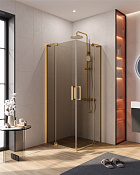 Cezares Slider Душевой уголок 70-80x70-80x195h см, тонированное стекло 8 мм, цвет: брашир. золото SLIDER-A-2-70/80-BR-BORO