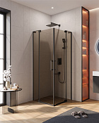 Cezares Slider Душевой уголок 70-80x70-80x195h см, тонированное стекло 8 мм, цвет: черный матовый SLIDER-A-2-70/80-BR-NERO