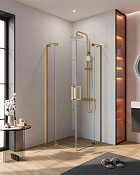 Cezares Slider Душевой уголок 70-80x70-80x195h см, прозрачное стекло 8 мм, цвет: браширован. золото SLIDER-A-2-70/80-C-BORO