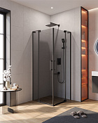 Cezares Slider Душевой уголок 70-80x70-80x195h см, тонированное стекло 8 мм, цвет: черный матовый SLIDER-A-2-70/80-GRIGIO-NERO