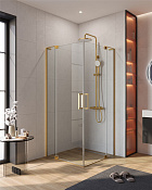 Cezares Slider Душевой уголок 80-90x80-90x195h см, прозрачное стекло 8 мм, цвет: браширован. золото SLIDER-A-2-80/90-C-BORO
