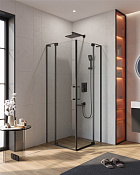 Cezares Slider Душевой уголок 80-90x80-90x195h см, прозрачное стекло 8 мм, цвет: черный матовый SLIDER-A-2-80/90-C-NERO