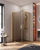 Cezares Slider Душевой уголок 90-100x90-100x195h см, тонированное стекло 8 мм, цвет: браш. золото SLIDER-A-2-90/100-BR-BORO