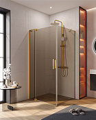 Cezares Slider Душевой уголок 100-110x100x195h см, тонированное стекло 8 мм, цвет: брашир. золото SLIDER-AH-1-100-100/110-BR-BORO