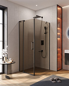 Cezares Slider Душевой уголок 70-80x100x195h см, тонированное стекло 8 мм, цвет: черный матовый SLIDER-AH-1-100-70/80-BR-NERO