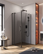 Cezares Slider Душевой уголок 70-80x100x195h см, тонированное стекло 8 мм, цвет: черный матовый SLIDER-AH-1-100-70/80-GRIGIO-NERO