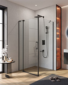 Cezares Slider Душевой уголок 90-100x100x195h см, прозрачное стекло 8 мм, цвет: черный матовый SLIDER-AH-1-100-90/100-C-NERO