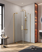Cezares Slider Душевой уголок 70-80x80x195h см, прозрачное стекло 8 мм, цвет: брашированное золото SLIDER-AH-1-80-70/80-C-BORO