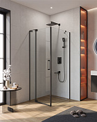 Cezares Slider Душевой уголок 70-80x90x195h см, прозрачное стекло 8 мм, цвет: черный матовый SLIDER-AH-1-90-70/80-C-NERO