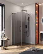 Cezares Slider Душевой уголок 80-90x90x195h см, тонированное стекло 8 мм, цвет: оружейная сталь SLIDER-AH-1-90-80/90-GRIGIO-GM