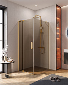 Cezares Slider Душевой уголок 90-100x90x195h см, тонированное стекло 8 мм, цвет: браширован. золото SLIDER-AH-1-90-90/100-BR-BORO