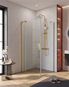 Cezares Slider Душевой уголок 90-100x90x195h см, прозрачное стекло 8 мм, цвет: брашированное золото SLIDER-AH-1-90-90/100-C-BORO