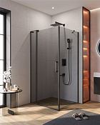 Cezares Slider Душевой уголок 90-100x90x195h см, тонированное стекло 8 мм, цвет: черный матовый SLIDER-AH-1-90-90/100-GRIGIO-NERO