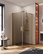 Cezares Slider Душевой уголок 70-80x80-90x195h см, тонированное стекло 8 мм, цвет: брашир. золото SLIDER-AH-2-70/80-80/90-BR-BORO