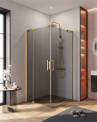 Cezares Slider Душевой уголок 70-80x80-90x195h см, тонированное стекло 8 мм, цвет: брашир. золото SLIDER-AH-2-70/80-80/90-GRIGIO-BORO