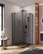 Cezares Slider Душевой уголок 80-90x90-100x195h см, тонированное стекло 8 мм, цвет: черный матовый SLIDER-AH-2-80/90-90/100-GRIGIO-NERO