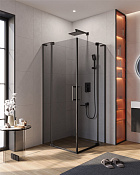 Cezares Slider Душевой уголок 90-100x100-110x195h см, тонированное стекло 8 мм, цвет: черный матовый SLIDER-AH-2-90/100-100/110-GRIGIO-NERO