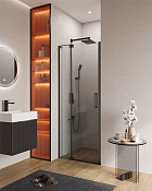 Cezares Slider Душевая дверь распашная 80x195h см, прозрачное стекло 8 мм, цвет: черный матовый SLIDER-B-1-70/80-C-NERO