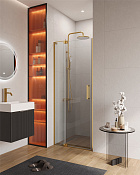 Cezares Slider Душевая дверь распашная 90x195h см, прозрачное стекло 8 мм, цвет: браширован. золото SLIDER-B-1-80/90-C-BORO