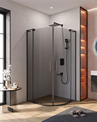 Cezares Slider Душевой уголок 90-100x90-100x195h см, тонированное стекло 8 мм, цвет: черный матовый SLIDER-R-2-90/100-GRIGIO-NERO