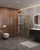 Cezares Molveno Душевой уголок 110,5x110,5x195h см, прозрачное стекло 6 мм, цвет: браширован. золото MOLVENO-A-22-90+20-C-BORO-IV