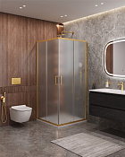 Cezares Molveno Душевой уголок 90,5x90,5x195h см, рифленое стекло 6 мм, цвет: брашированное золото MOLVENO-A-2-90-P-BORO