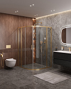 Cezares Molveno Душевой уголок 120,5x120,5x195h см, прозрачное стекло 6 мм, цвет: браширован. золото MOLVENO-R-22-90+30-C-BORO-IV