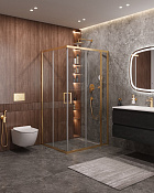 Cezares Molveno Душевой уголок 130,5x100,5x195h см, прозрачное стекло 6 мм, цвет: браширован. золото MOLVENO-AH-21-100+30-C-BORO-IV