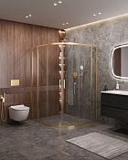 Cezares Molveno Душевой уголок 130,5x120,5x195h см, прозрачное стекло 6 мм, цвет: браширован. золото MOLVENO-RH-22-130/120-C-BORO-IV