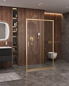 Cezares Molveno Душевой уголок 117x90x195h см, прозрачное стекло 6 мм, цвет: брашированное золото MOLVENO-AH-12-120/90-C-BORO-IV