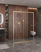 Cezares Molveno Душевой уголок 137x90x195h см, прозрачное стекло 6 мм, цвет: брашированное золото MOLVENO-AH-12-140/90-C-BORO-IV