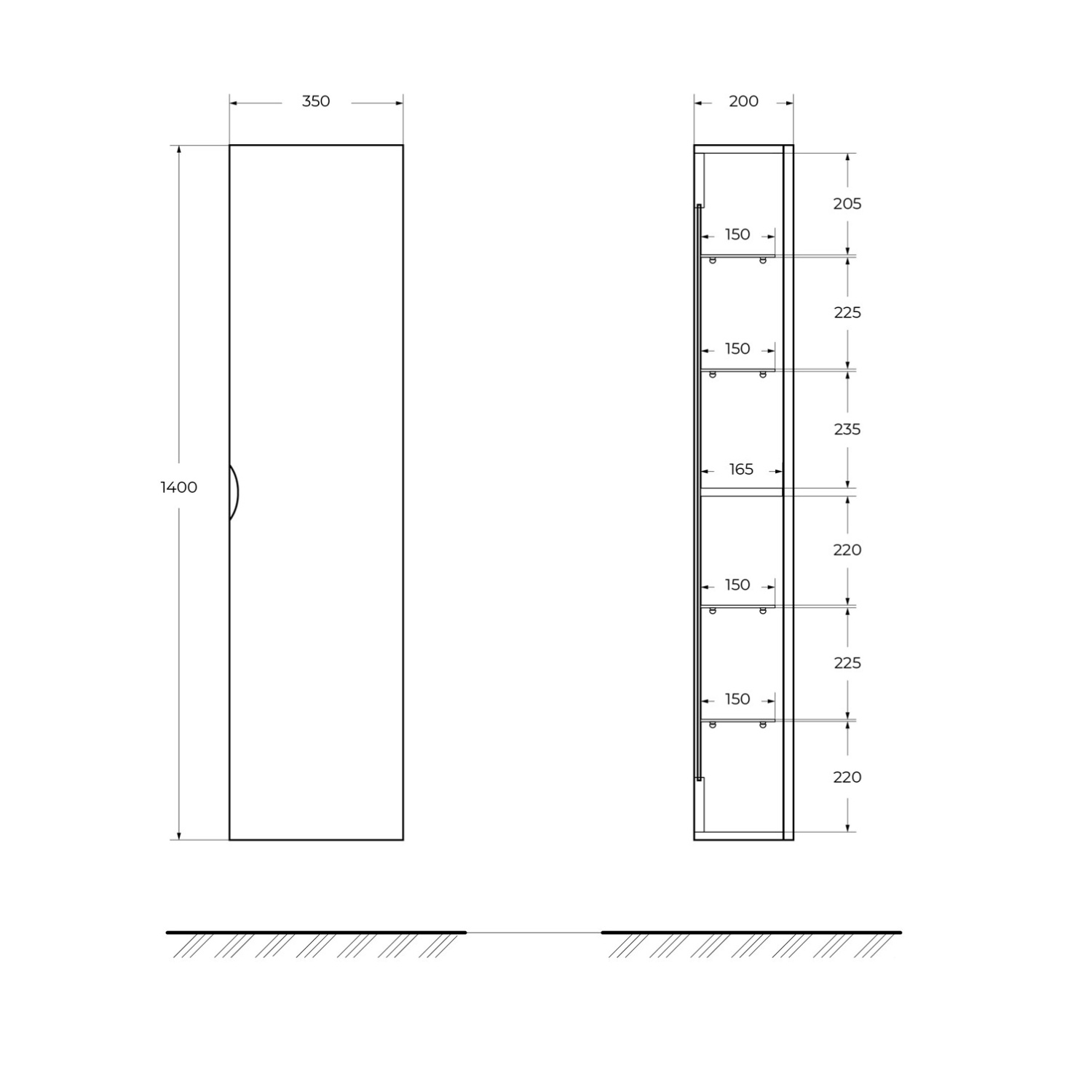 Cezares Idra Шкаф-пенал подвесной 35x20x140h см, цвет: cotone 55823