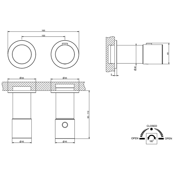 Gessi Habito Смеситель для душа термостатический на 2 потребителя, встр., внешняя часть, цвет:chrome 70034#031