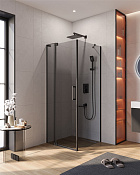 Cezares Slider Душевой уголок 70-80x80x195h см, тонированное стекло 8 мм, цвет: черный матовый SLIDER-AH-1-80-70/80-GRIGIO-NERO