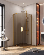 Cezares Slider Душевой уголок 80-90x80x195h см, тонированное стекло 8 мм, цвет: брашированное золото SLIDER-AH-1-80-80/90-BR-BORO