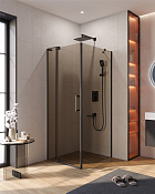 Cezares Slider Душевой уголок 80-90x80x195h см, тонированное стекло 8 мм, цвет: черный матовый SLIDER-AH-1-80-80/90-BR-NERO