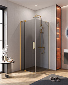 Cezares Slider Душевой уголок 80-90x80x195h см, тонированное стекло 8 мм, цвет: брашированное золото SLIDER-AH-1-80-80/90-GRIGIO-BORO