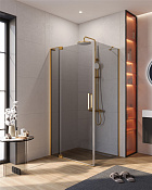 Cezares Slider Душевой уголок 90-100x80x195h см, тонированное стекло 8 мм, цвет: браширован. золото SLIDER-AH-1-80-90/100-GRIGIO-BORO