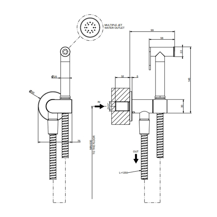 Gessi Origini Гигиенический душ без смесителя, 1 вид струи, длина шланга 125 см, цвет: antique brass 45126#713